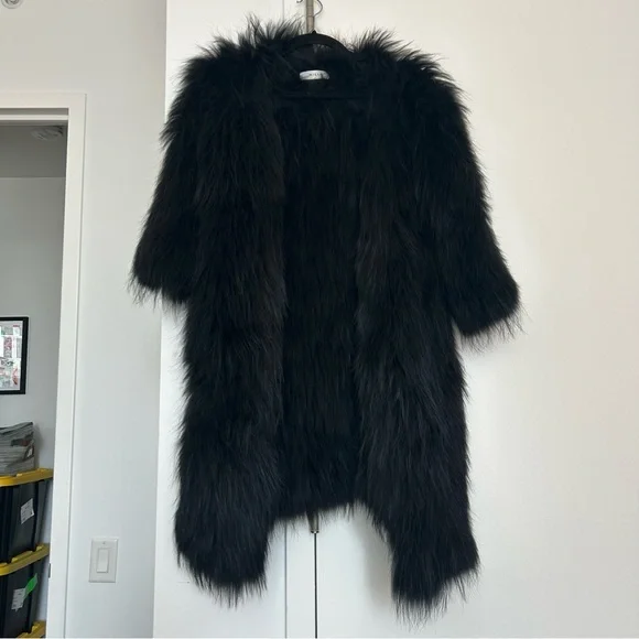 Milly Stretch Fur Faux Fur Mid Length Coat - Picture 5 of 6